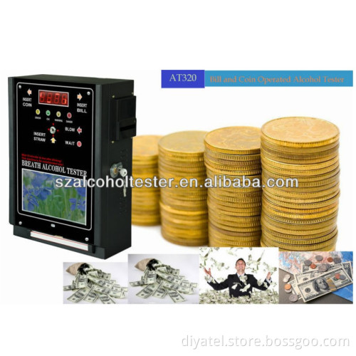 Bill and Coin Operated Alcohol Breath Tester with Fuel Sensor Technology